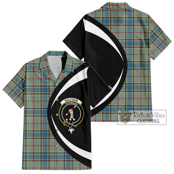 Balfour Blue Tartan Short Sleeve Button Up with Family Crest Circle Style