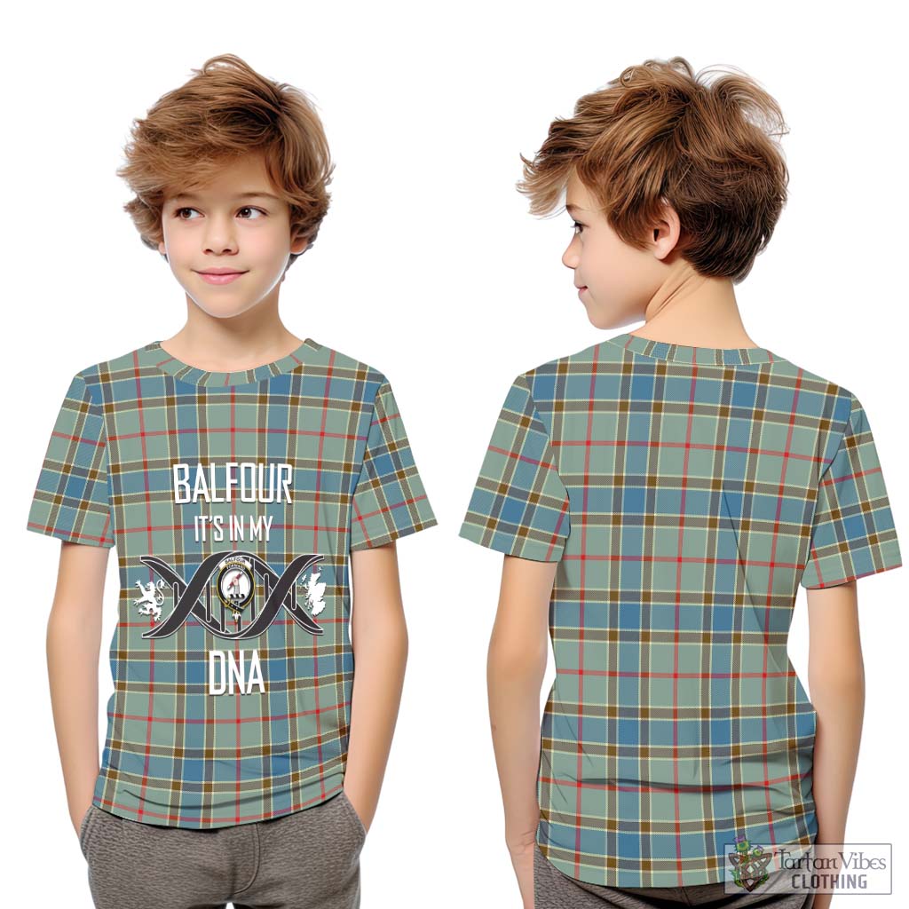 Tartan Vibes Clothing Balfour Blue Tartan Kid T-Shirt with Family Crest DNA In Me Style