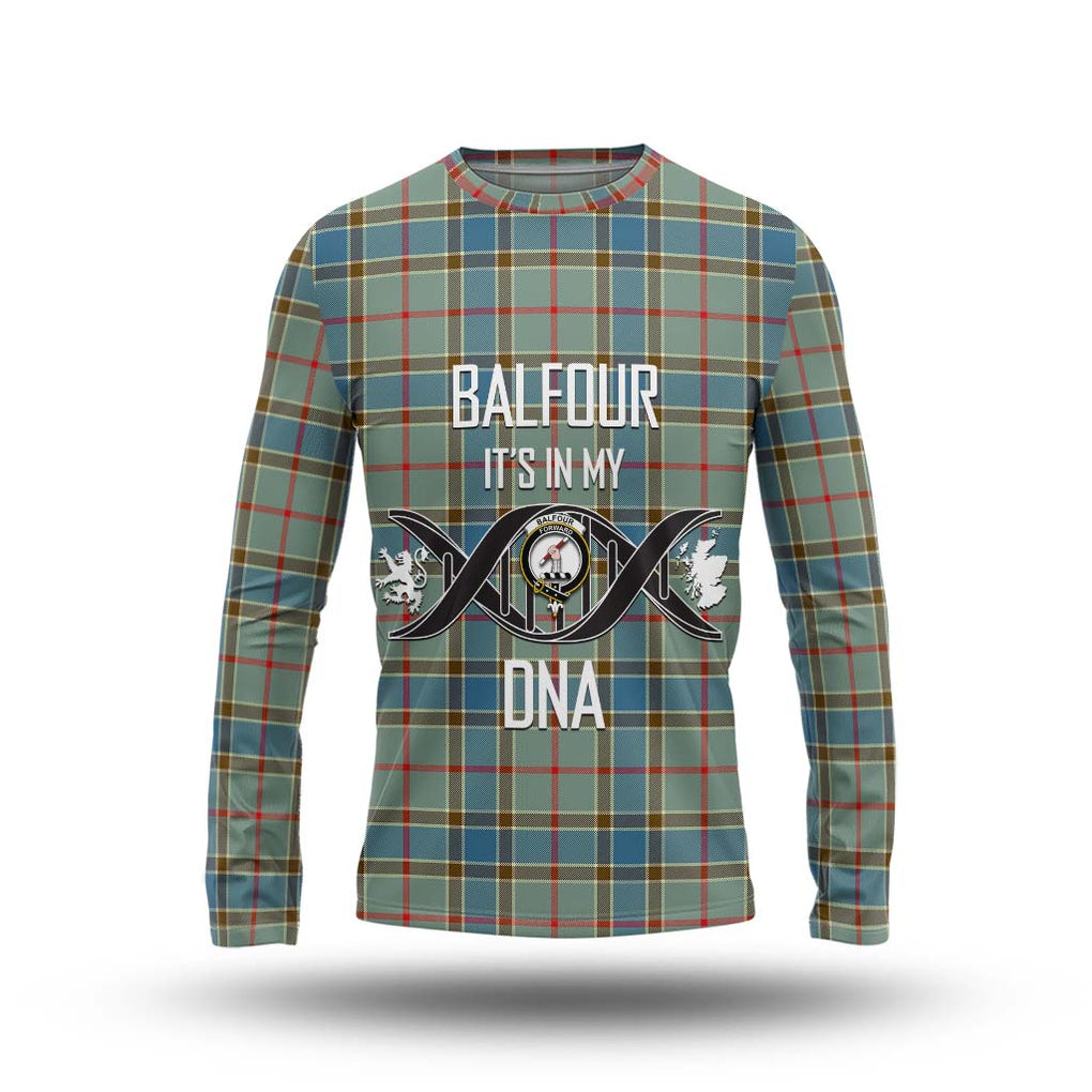 Balfour Blue Tartan Long Sleeve T-Shirt with Family Crest DNA In Me Style Unisex - Tartanvibesclothing Shop