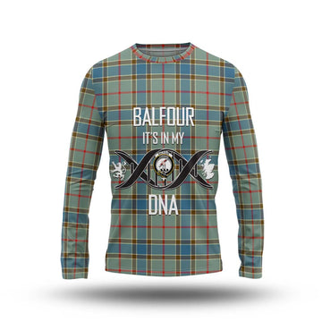 Balfour Blue Tartan Long Sleeve T-Shirt with Family Crest DNA In Me Style