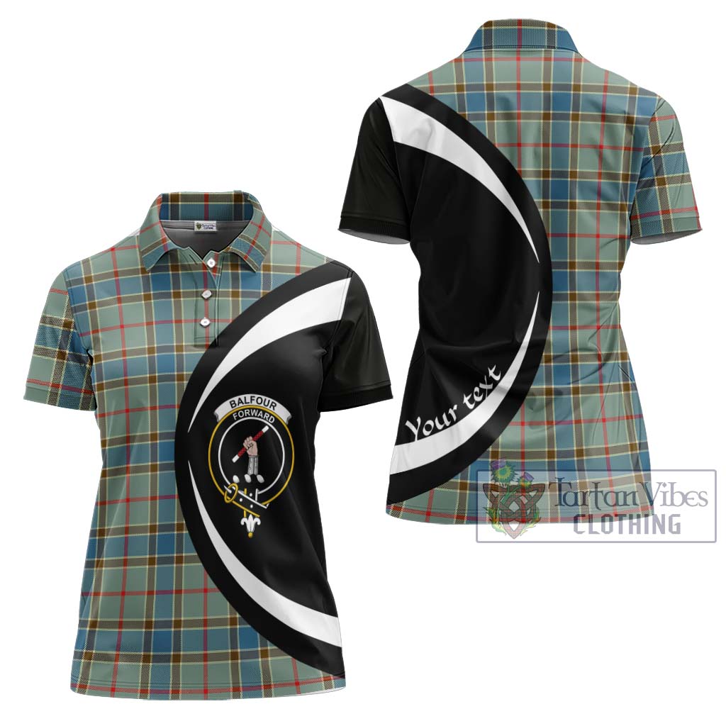 Tartan Vibes Clothing Balfour Blue Tartan Women's Polo Shirt with Family Crest Circle Style