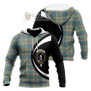 Balfour Blue Tartan Knitted Hoodie with Family Crest Circle Style