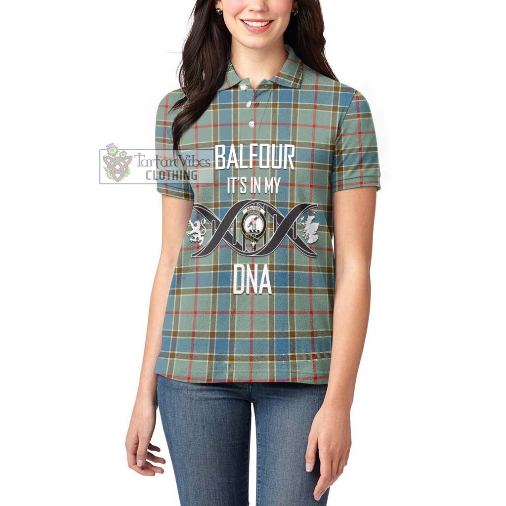 Tartan Vibes Clothing Balfour Blue Tartan Women's Polo Shirt with Family Crest DNA In Me Style