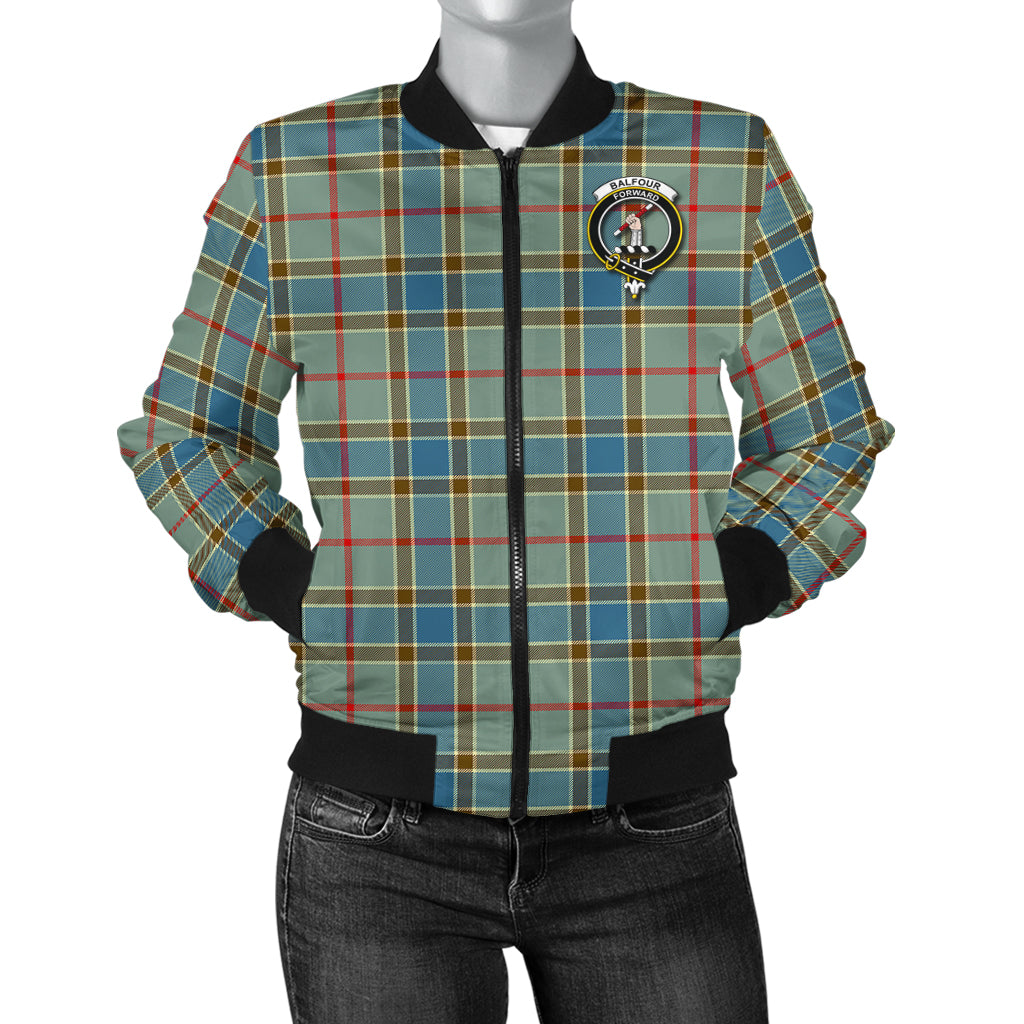 Balfour Blue Tartan Bomber Jacket with Family Crest - Tartanvibesclothing