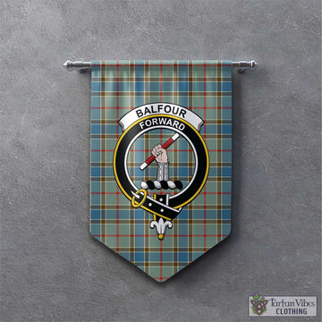 Balfour Blue Tartan Gonfalon, Tartan Banner with Family Crest