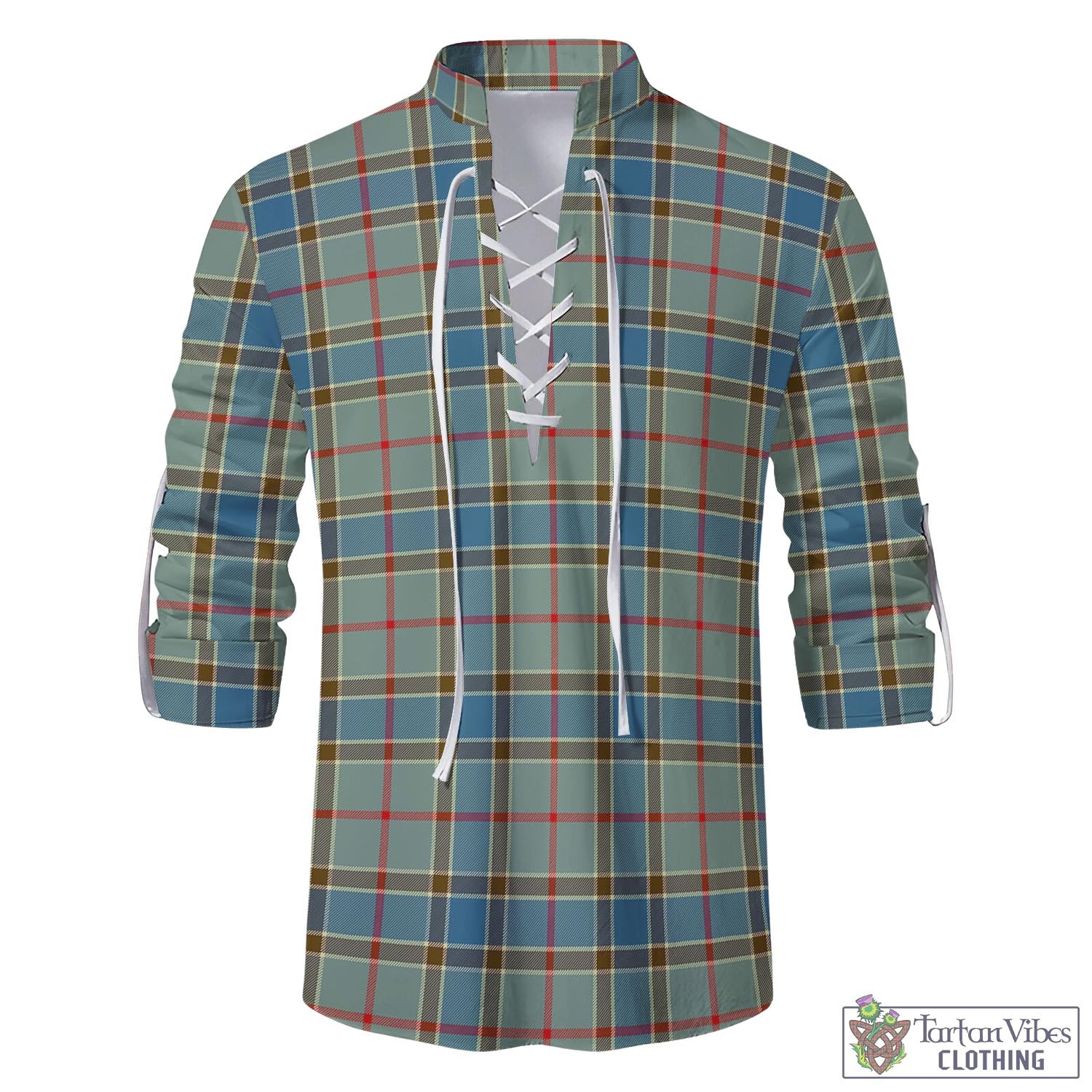 Tartan Vibes Clothing Balfour Blue Tartan Men's Scottish Traditional Jacobite Ghillie Kilt Shirt