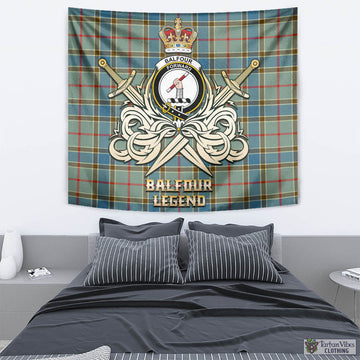 Balfour Blue Tartan Tapestry with Clan Crest and the Golden Sword of Courageous Legacy
