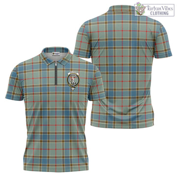 Balfour Blue Tartan Zipper Polo Shirt with Family Crest