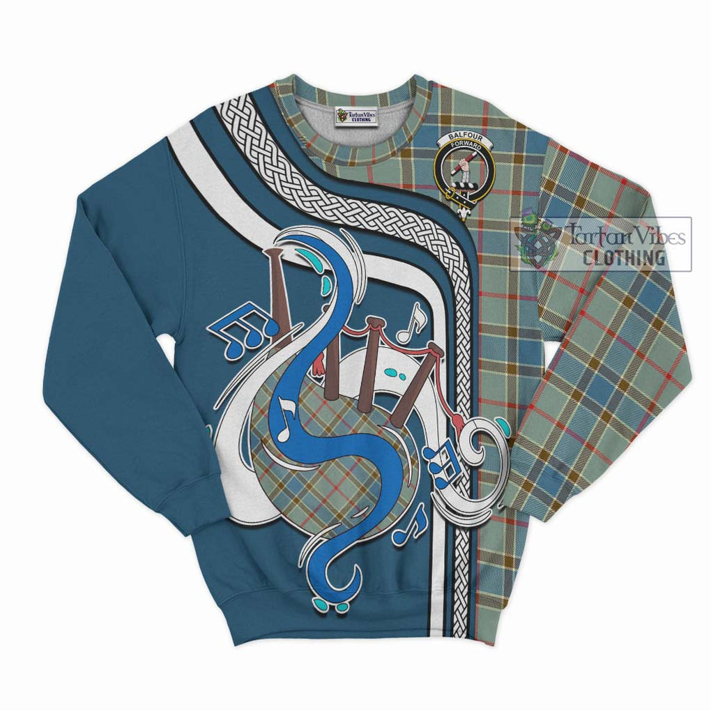 Balfour Blue Tartan Sweatshirt with Epic Bagpipe Style - Tartanvibesclothing Shop