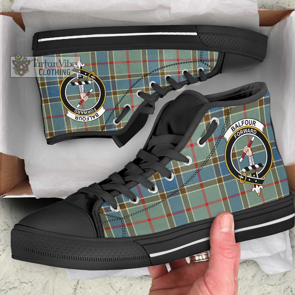 Tartan Vibes Clothing Balfour Blue Tartan High Top Shoes with Family Crest