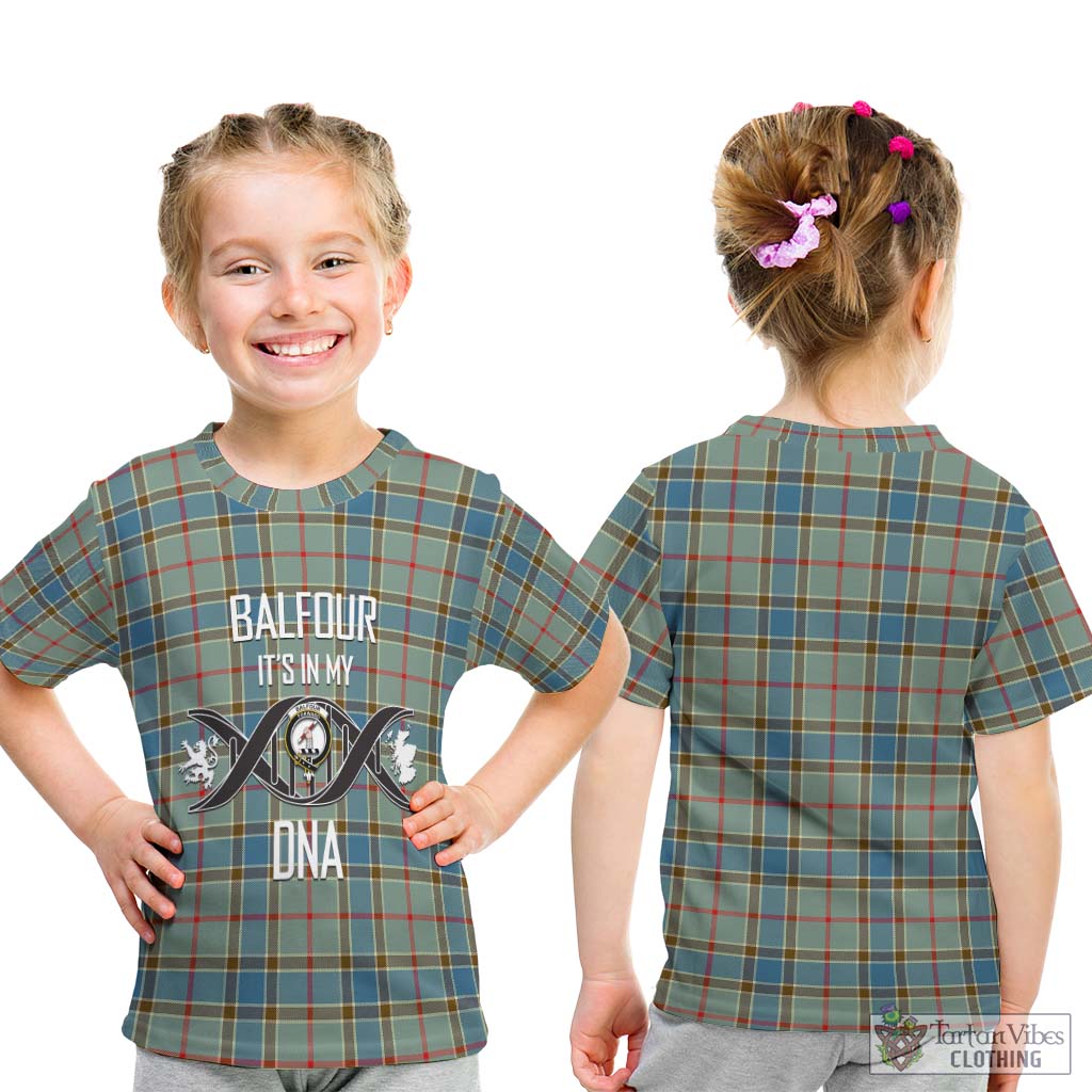 Tartan Vibes Clothing Balfour Blue Tartan Kid T-Shirt with Family Crest DNA In Me Style