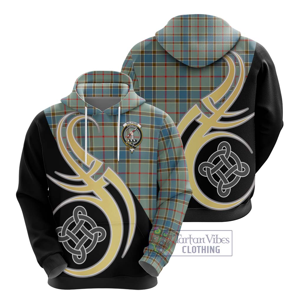 Balfour Blue Tartan Hoodie with Family Crest and Celtic Symbol Style - Tartan Vibes Clothing