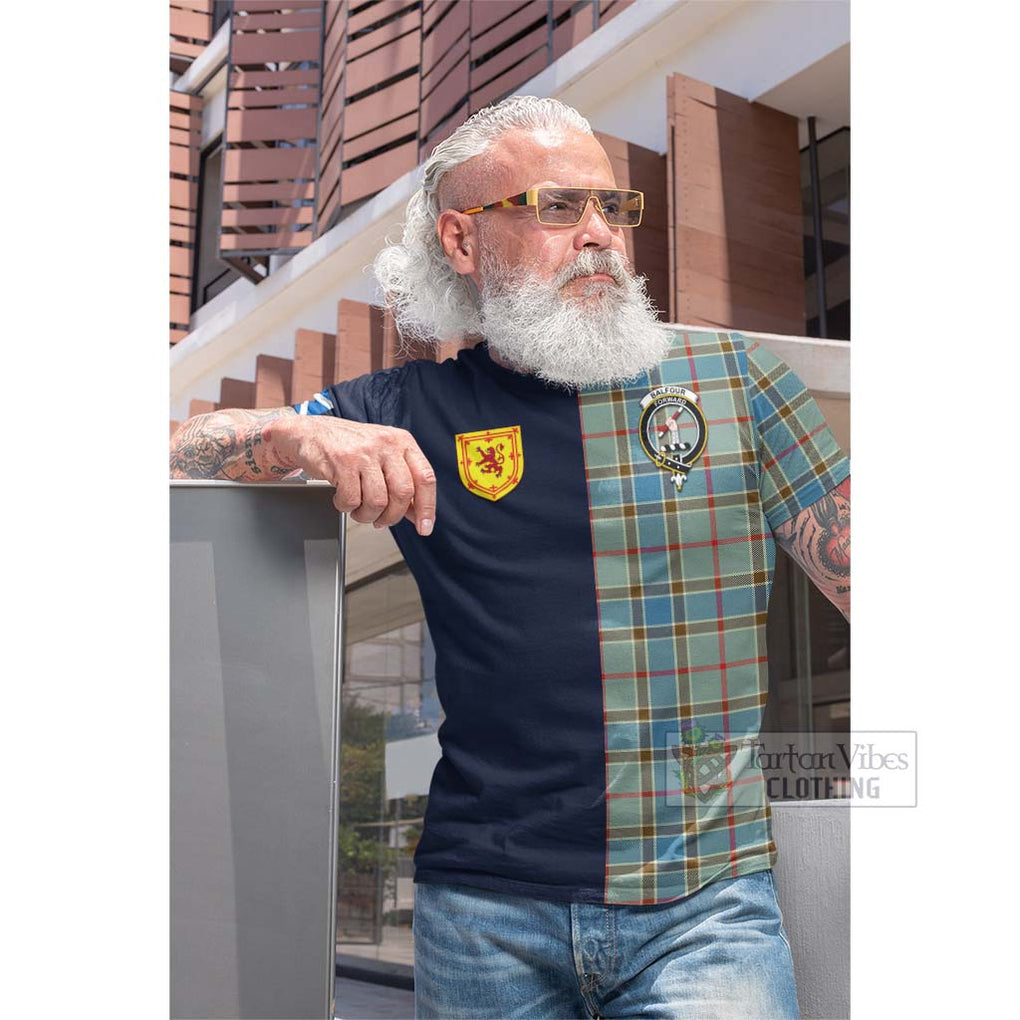 Tartan Vibes Clothing Balfour Blue Tartan Cotton T-shirt with Scottish Lion Royal Arm Half Style