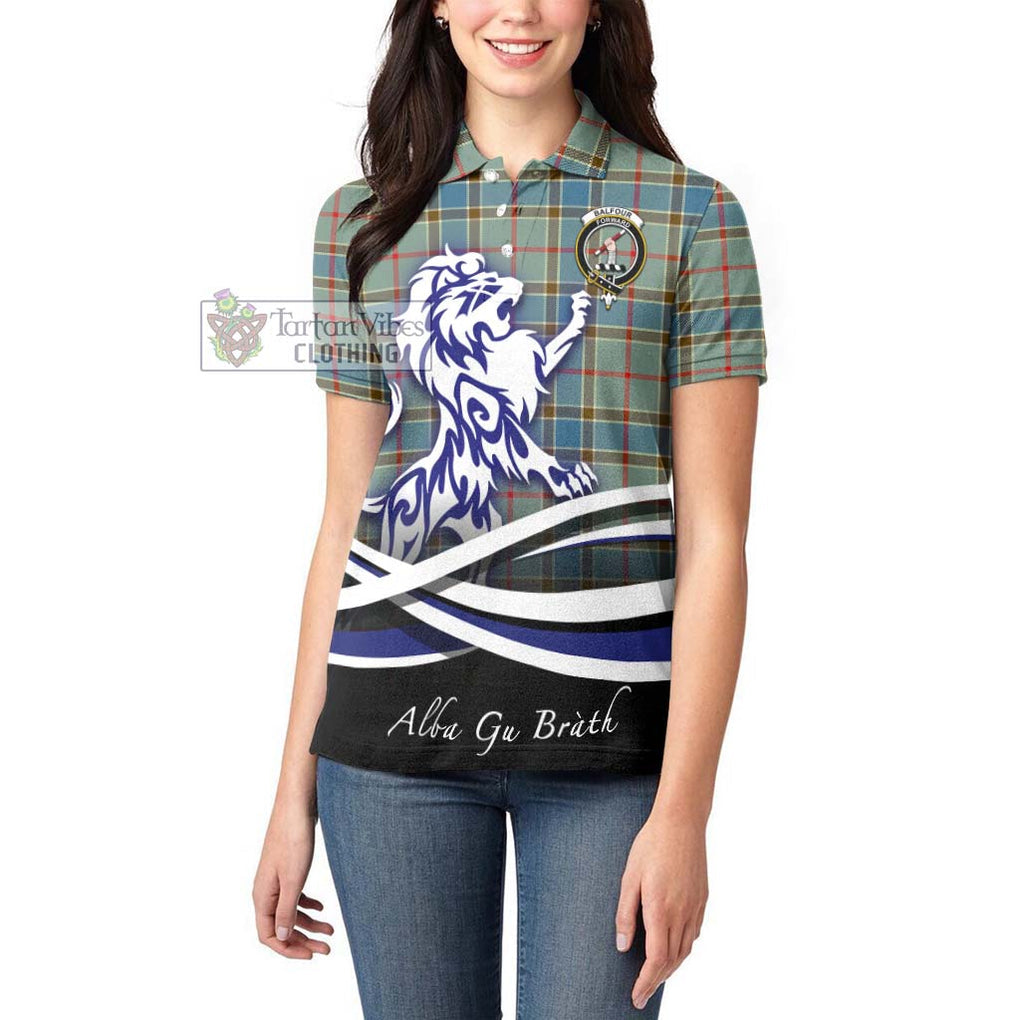 Balfour Blue Tartan Women's Polo Shirt with Alba Gu Brath Regal Lion Emblem - Tartanvibesclothing Shop