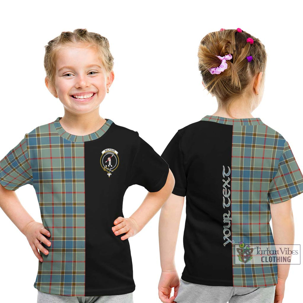 Balfour Blue Tartan Kid T-Shirt with Family Crest and Half Of Me Style - Tartanvibesclothing Shop