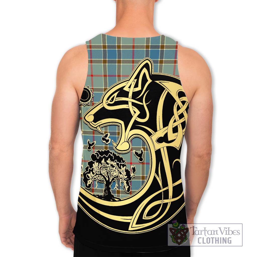 Tartan Vibes Clothing Balfour Blue Tartan Men's Tank Top with Family Crest Celtic Wolf Style