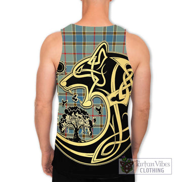 Balfour Blue Tartan Men's Tank Top with Family Crest Celtic Wolf Style