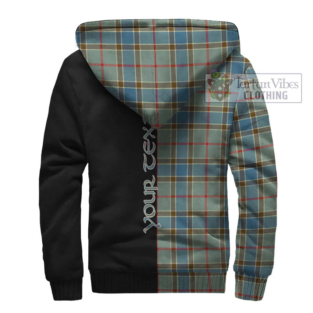 Balfour Blue Tartan Sherpa Hoodie with Family Crest and Half Of Me Style - Tartanvibesclothing Shop