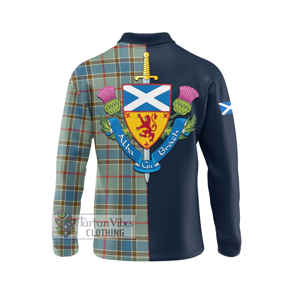 Tartan Vibes Clothing Balfour Blue Tartan Long Sleeve Polo Shirt with Scottish Lion Royal Arm Half Style