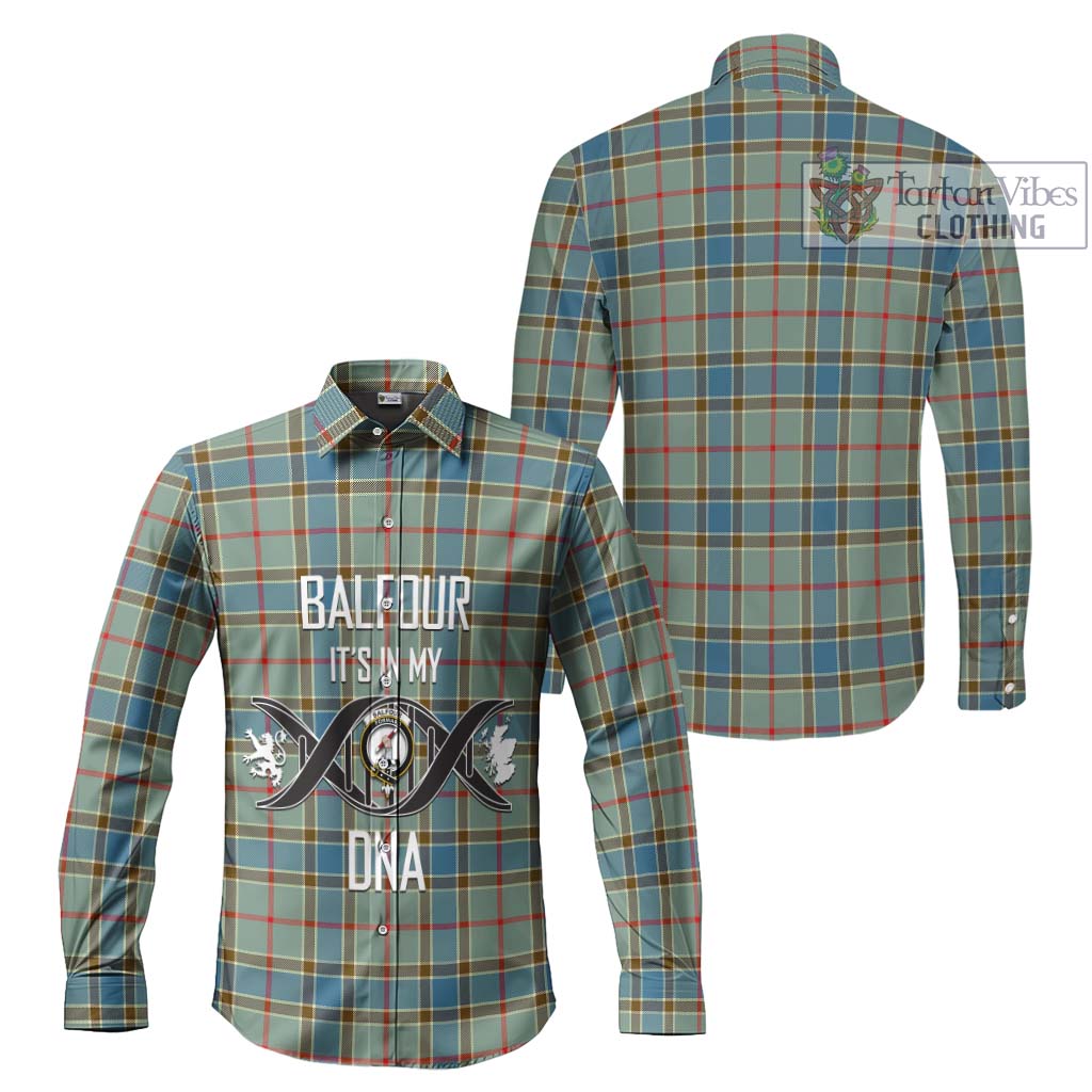 Tartan Vibes Clothing Balfour Blue Tartan Long Sleeve Button Shirt with Family Crest DNA In Me Style