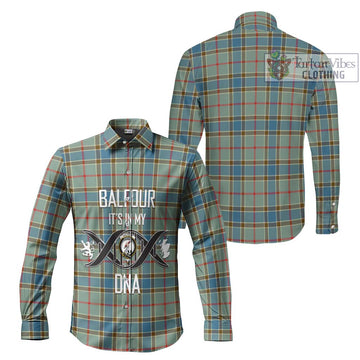 Balfour Blue Tartan Long Sleeve Button Shirt with Family Crest DNA In Me Style