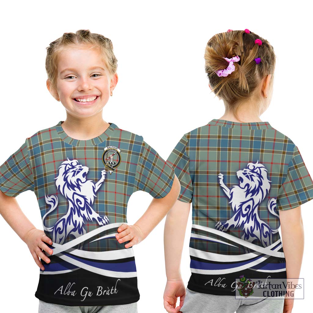 Tartan Vibes Clothing Balfour Blue Tartan Kid T-Shirt with Alba Gu Brath Regal Lion Emblem