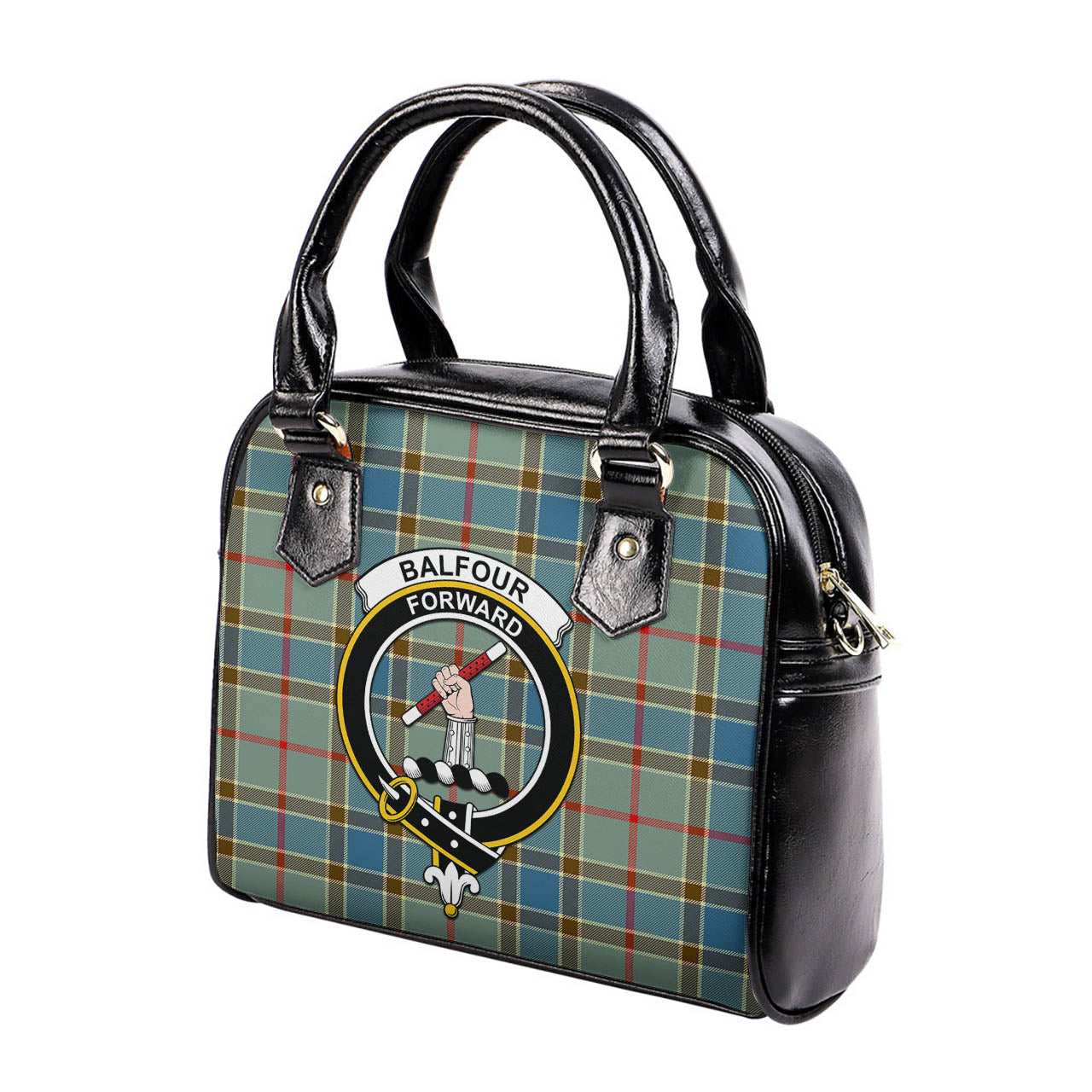 Balfour Blue Tartan Shoulder Handbags with Family Crest - Tartanvibesclothing