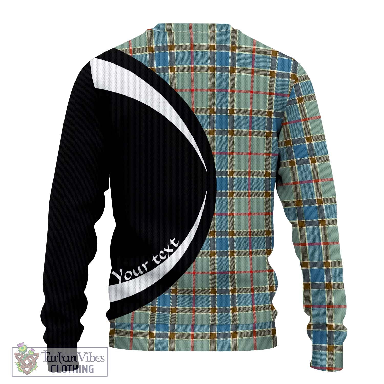 Balfour Blue Tartan Ugly Sweater with Family Crest Circle Style - Tartan Vibes Clothing