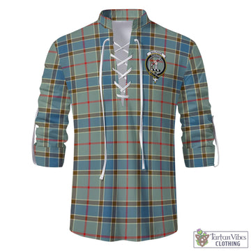 Balfour Blue Tartan Men's Scottish Traditional Jacobite Ghillie Kilt Shirt with Family Crest