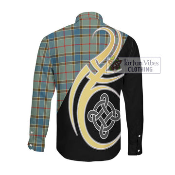 Balfour Blue Tartan Long Sleeve Button Shirt with Family Crest and Celtic Symbol Style