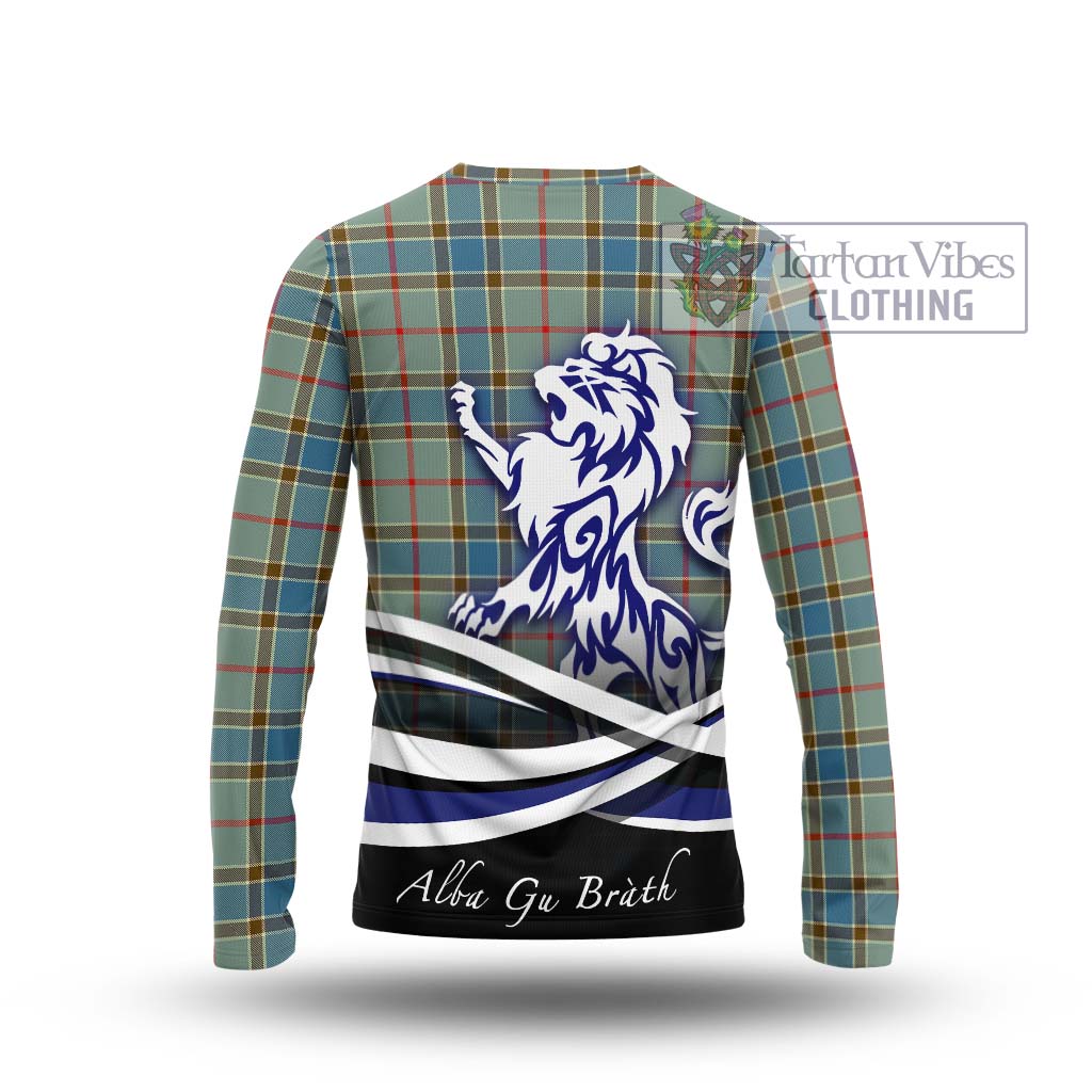 Tartan Vibes Clothing Balfour Blue Tartan Long Sleeve T-Shirt with Alba Gu Brath Regal Lion Emblem