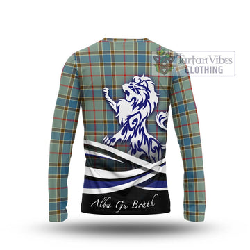 Balfour Blue Tartan Long Sleeve T-Shirt with Alba Gu Brath Regal Lion Emblem