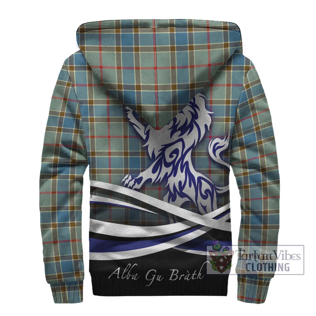 Tartan Vibes Clothing Balfour Blue Tartan Sherpa Hoodie with Alba Gu Brath Regal Lion Emblem