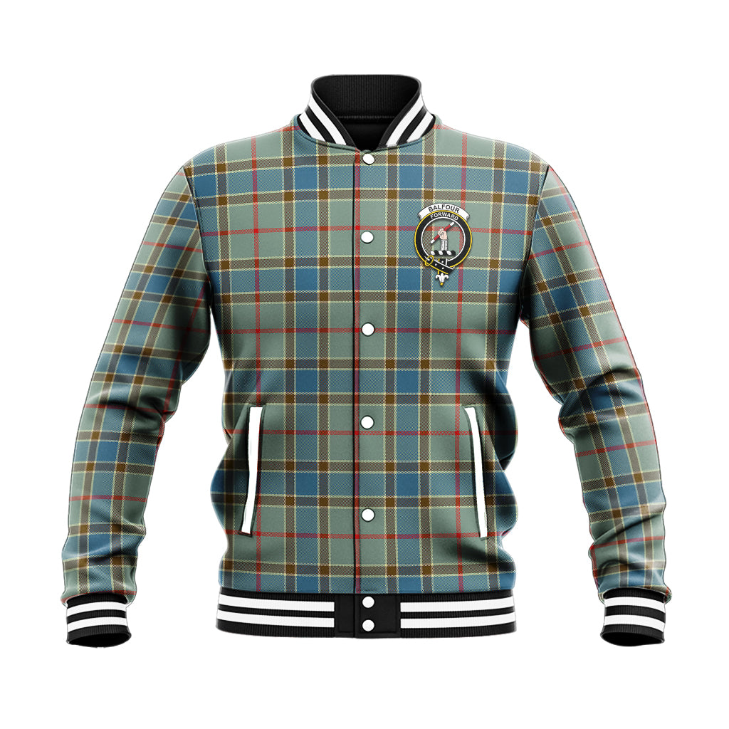 Balfour Blue Tartan Baseball Jacket with Family Crest - Tartan Vibes Clothing