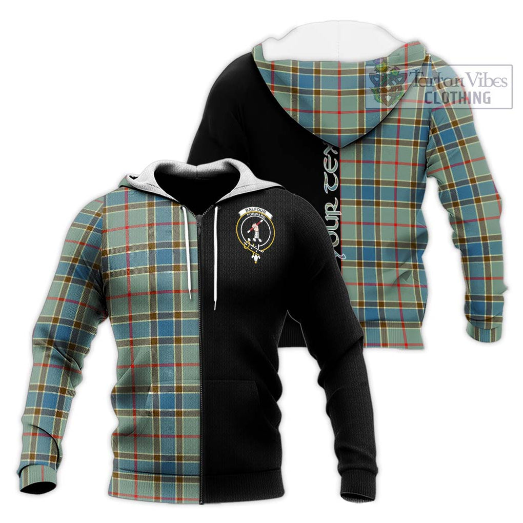 Balfour Blue Tartan Knitted Hoodie with Family Crest and Half Of Me Style Unisex Knitted Zip Hoodie - Tartanvibesclothing Shop