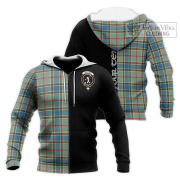 Balfour Blue Tartan Knitted Hoodie with Family Crest and Half Of Me Style