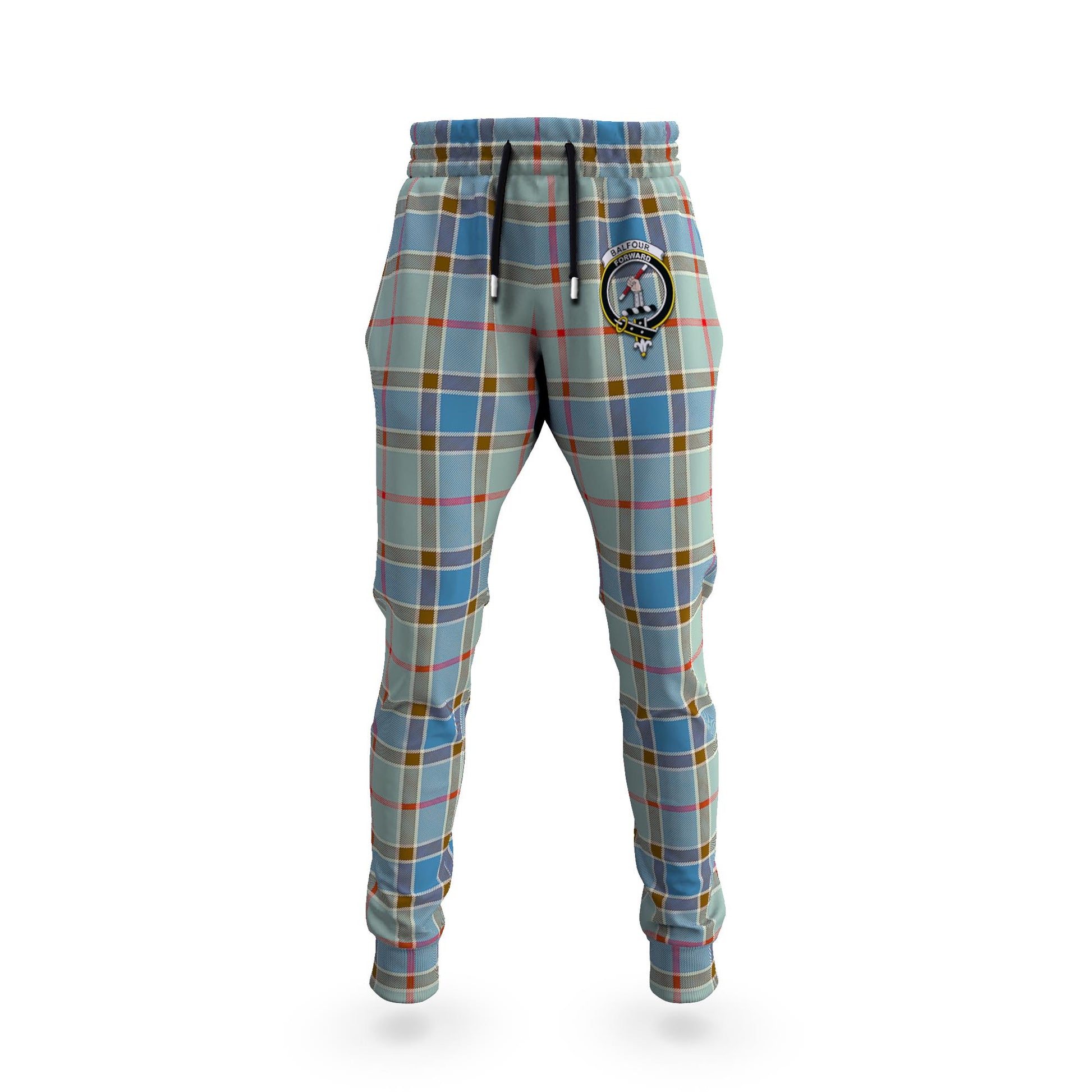 Balfour Blue Tartan Joggers Pants with Family Crest - Tartanvibesclothing