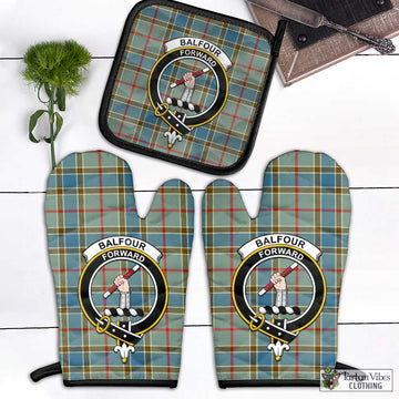 Balfour Blue Tartan Combo Oven Mitt & Pot-Holder with Family Crest