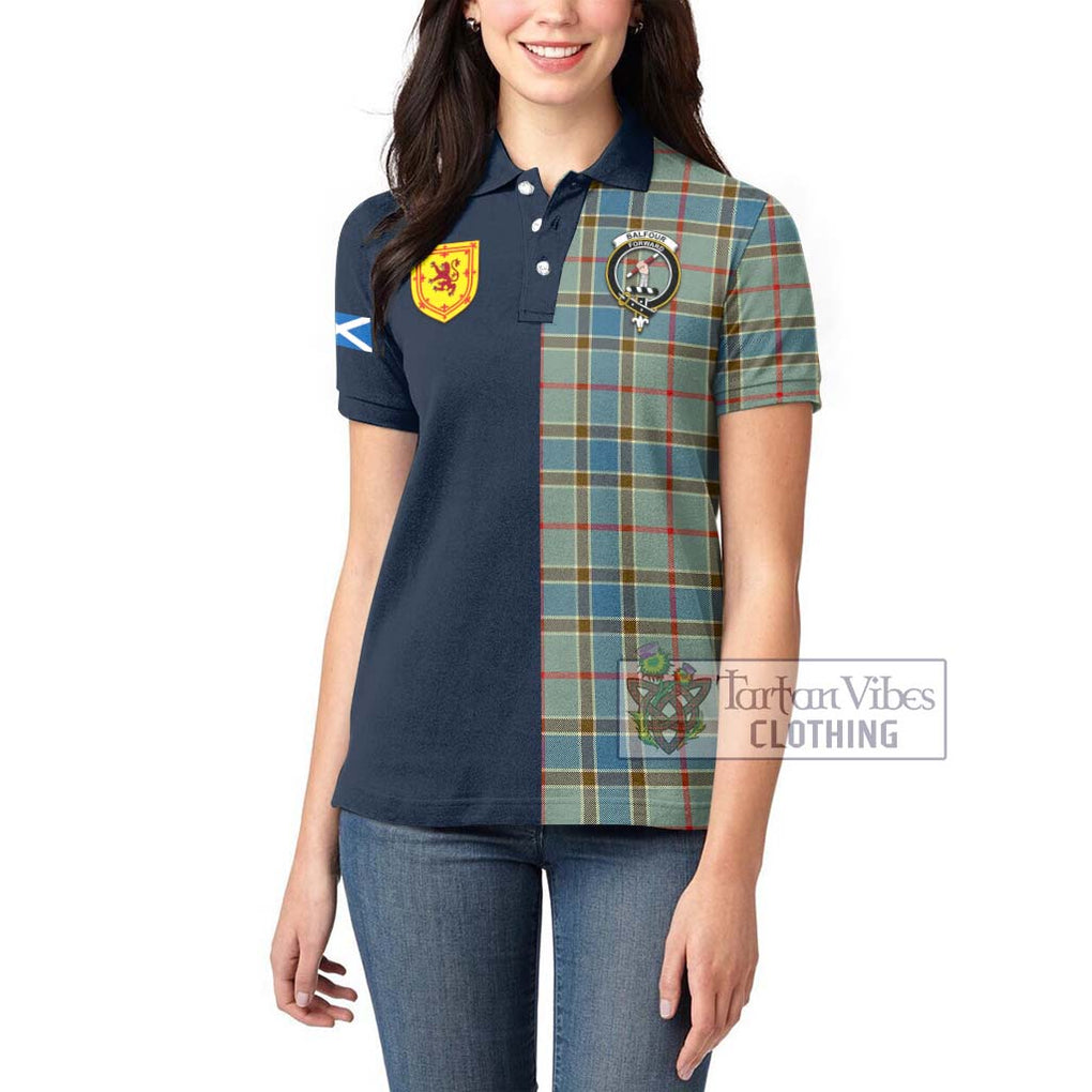 Tartan Vibes Clothing Balfour Blue Tartan Women's Polo Shirt with Scottish Lion Royal Arm Half Style