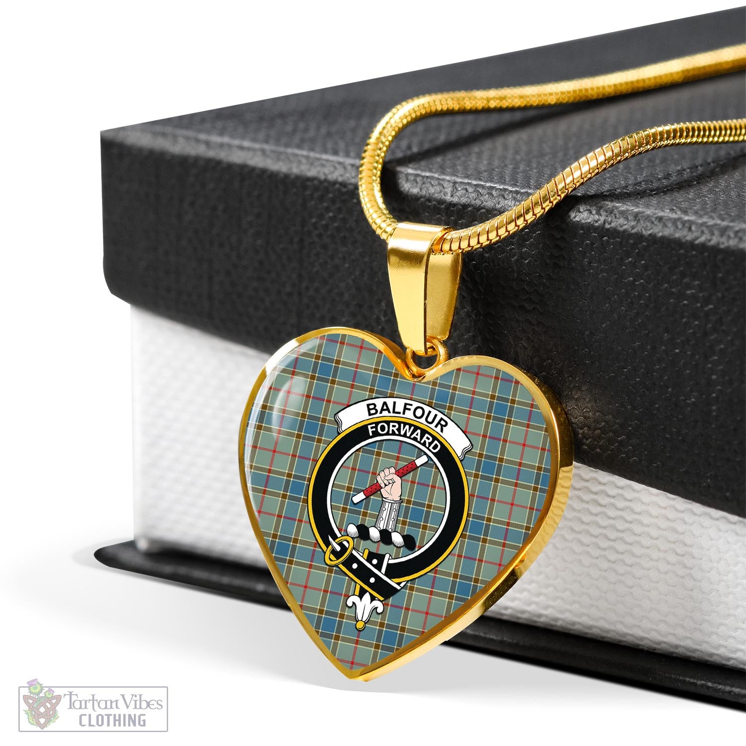 Tartan Vibes Clothing Balfour Blue Tartan Heart Necklace with Family Crest