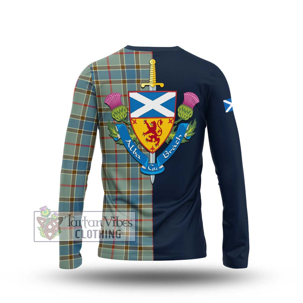 Tartan Vibes Clothing Balfour Blue Tartan Long Sleeve T-Shirt with Scottish Lion Royal Arm Half Style