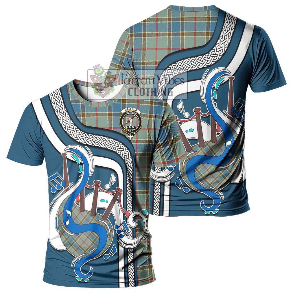 Balfour Blue Tartan T-Shirt with Epic Bagpipe Style - Tartanvibesclothing Shop