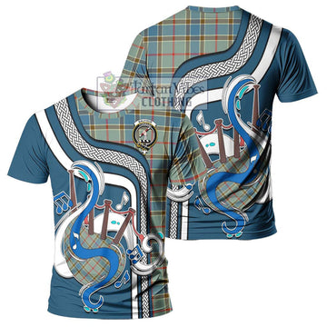 Balfour Blue Tartan T-Shirt with Epic Bagpipe Style