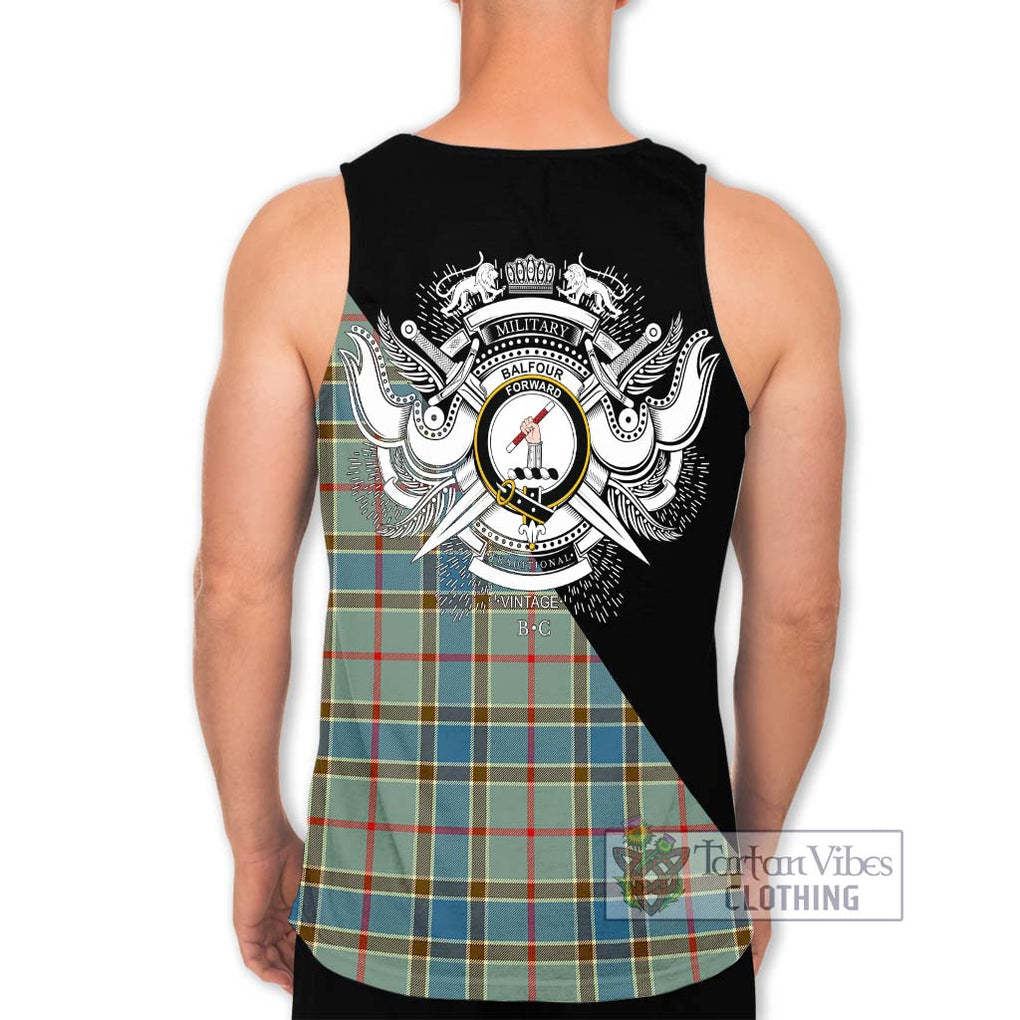 Balfour Blue Tartan Men's Tank Top with Family Crest and Military Logo Style - Tartanvibesclothing Shop