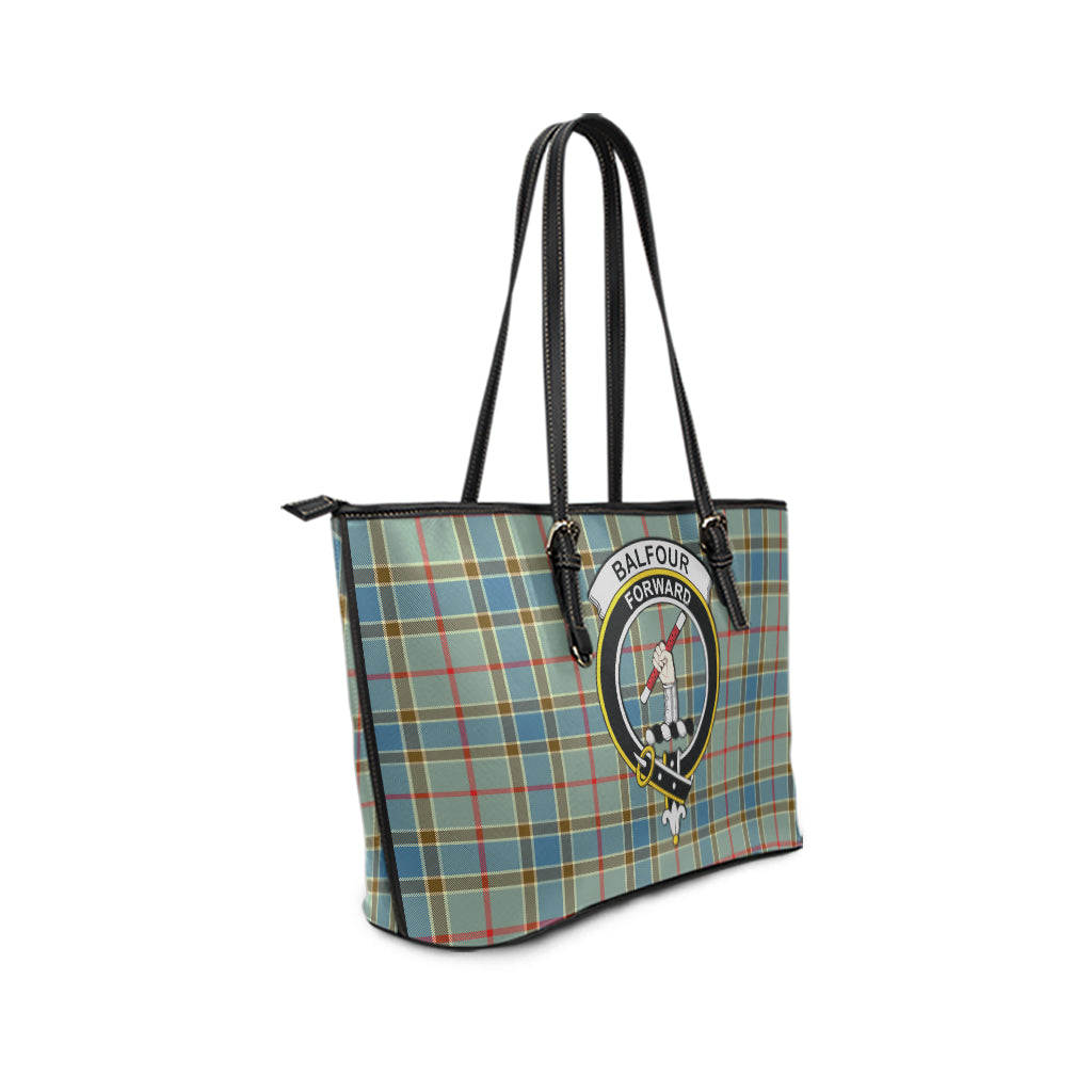 Balfour Blue Tartan Leather Tote Bag with Family Crest - Tartanvibesclothing