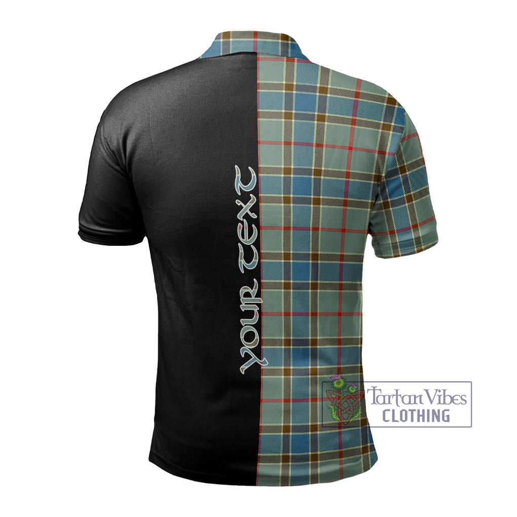 Balfour Blue Tartan Polo Shirt with Family Crest and Half Of Me Style - Tartanvibesclothing Shop