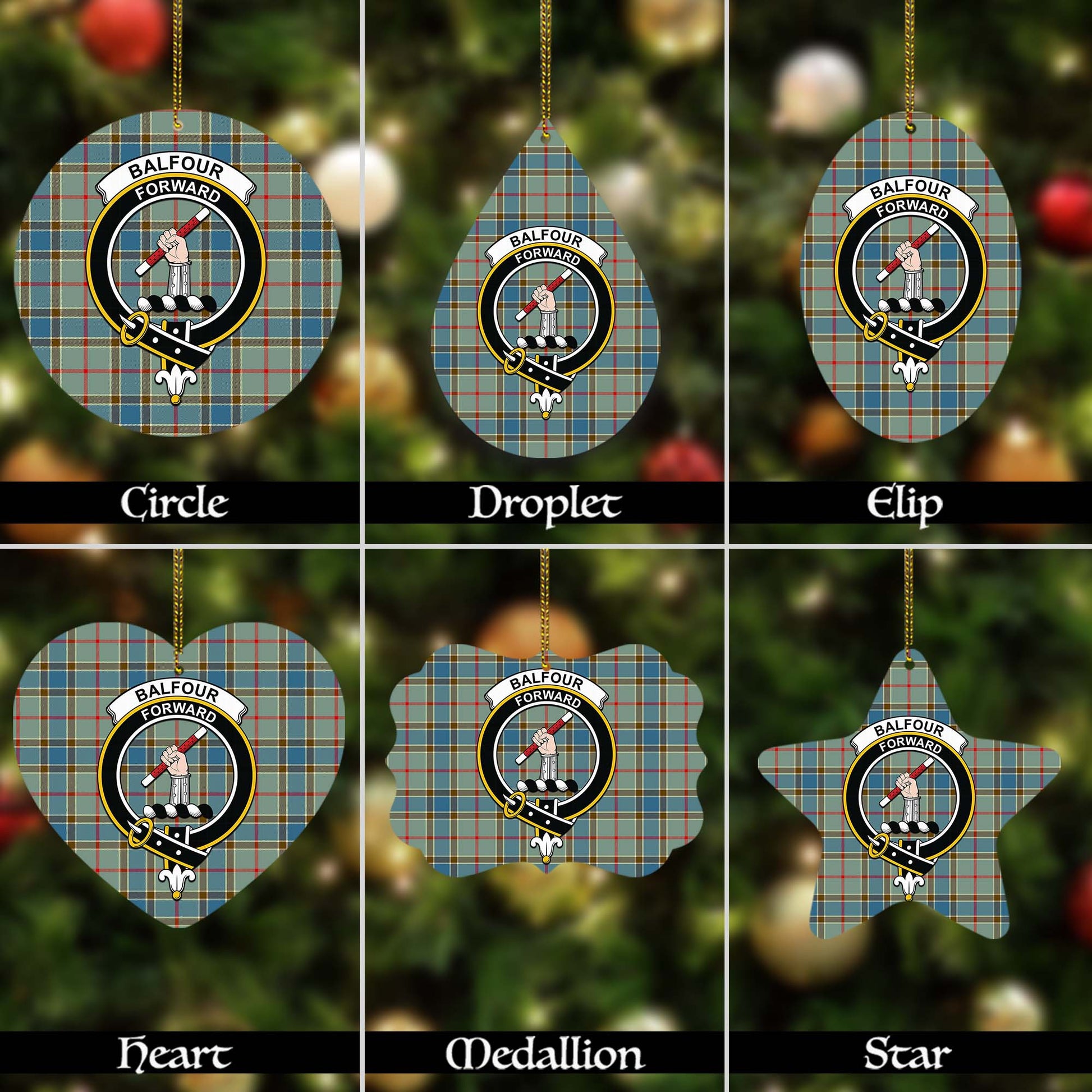 Balfour Blue Tartan Christmas Ornaments with Family Crest - Tartanvibesclothing