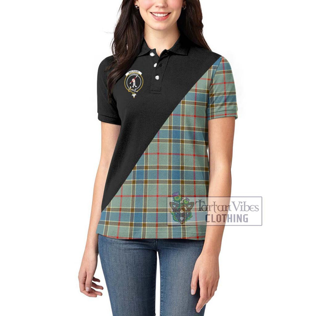 Balfour Blue Tartan Women's Polo Shirt with Family Crest and Military Logo Style - Tartanvibesclothing Shop