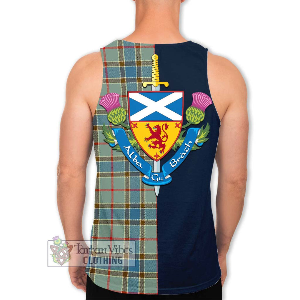 Tartan Vibes Clothing Balfour Blue Tartan Men's Tank Top with Scottish Lion Royal Arm Half Style