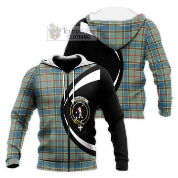 Balfour Blue Tartan Knitted Hoodie with Family Crest Circle Style